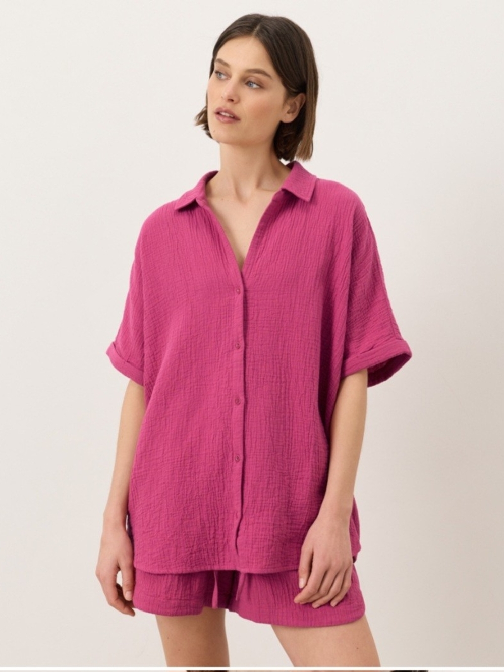 Pact Organic Cotton Coastal Double Gauze Button Down Shirt Pink XXL